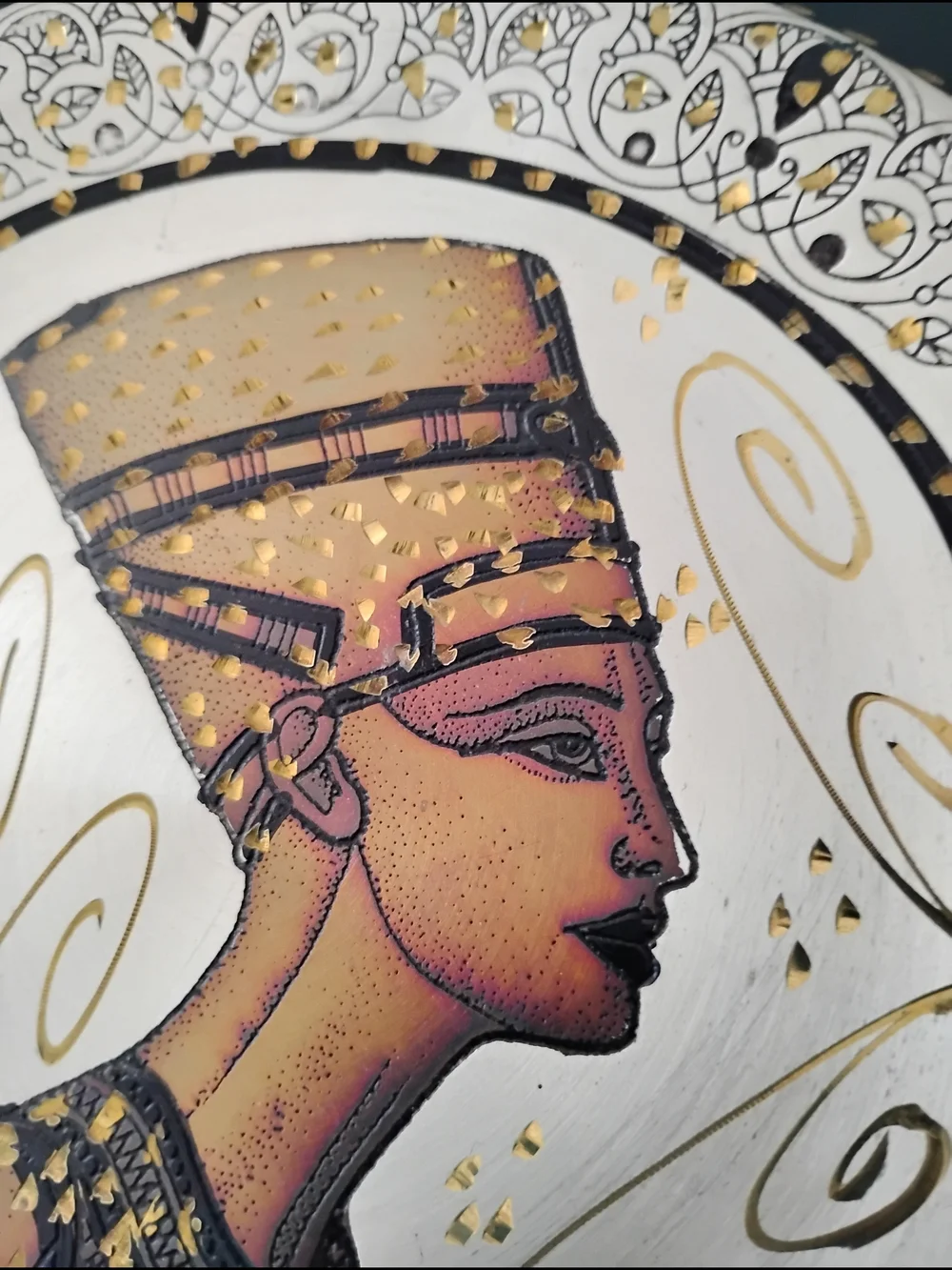 Rare Boho Egyptian Copper Wall Hanger Plate Nefertiti 8